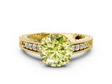 Yellow gold Fancy Yellow Round  Solitaire Pavé Diamond Milgrain Engagement Ring with Four-Prong Setting