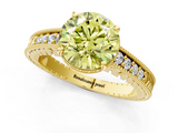 Yellow gold Fancy Yellow Round  Solitaire Pavé Diamond Milgrain Engagement Ring with Four-Prong Setting_1