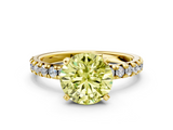 Yellow gold Fancy Yellow Round  Solitaire Pave Diamond Engagement Ring with Four-Prong Setting