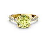 Yellow gold Fancy Yellow Round  Solitaire Pave Diamond Engagement Ring with Prong Setting