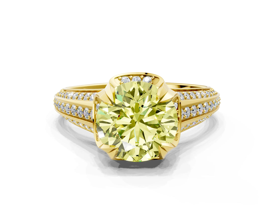 Yellow gold Fancy Yellow Round  Solitaire Pave Split Shank Ring with Four-Prong Setting_146