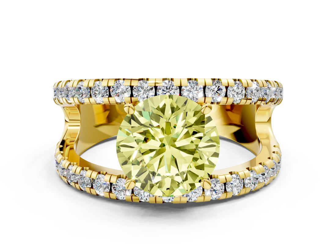 Yellow gold Fancy Yellow Round  Solitaire Split Shank Pave Diamond Ring_22