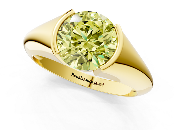Yellow gold Fancy Yellow Round  Solitaire Tension Set Diamond Ring
