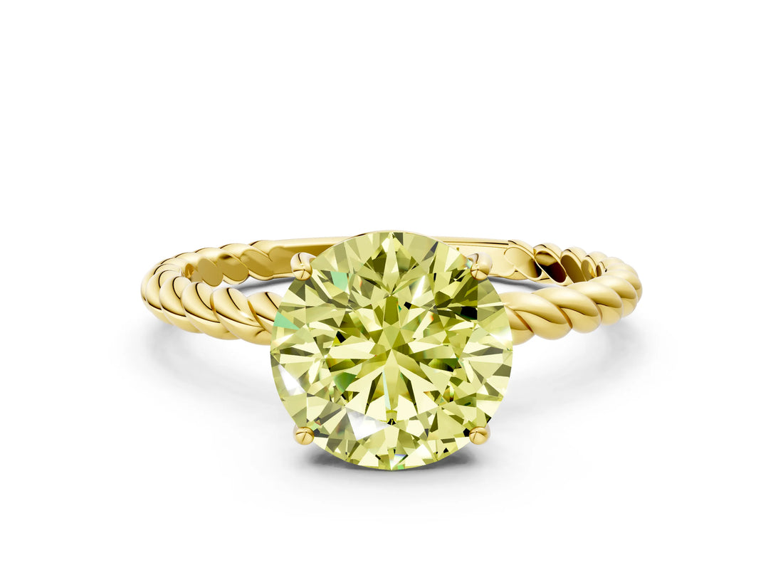 Yellow gold Fancy Yellow Round  Solitaire Twist Band Ring with Four-Prong Setting_12