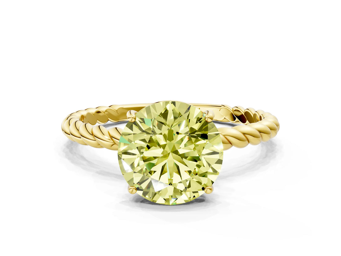 Yellow gold Fancy Yellow Round  Solitaire Twist Band Ring with Four-Prong Setting_66
