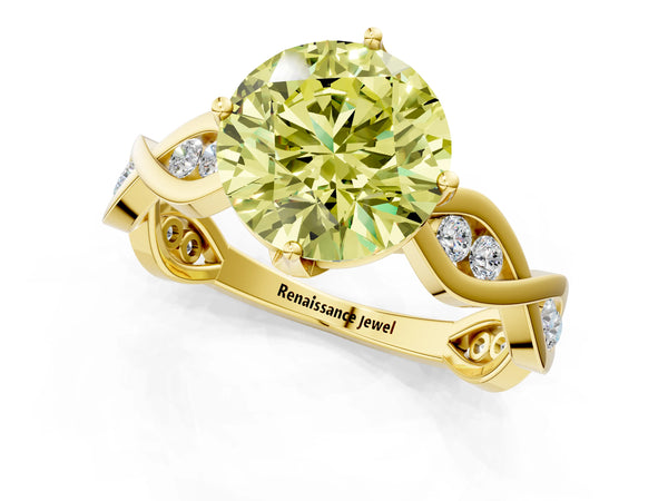 Yellow gold Fancy Yellow Round  Solitaire Twist Band with Leaf Prong Setting