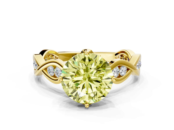 Yellow gold Fancy Yellow Round  Solitaire Twist Band with Leaf Prong Setting