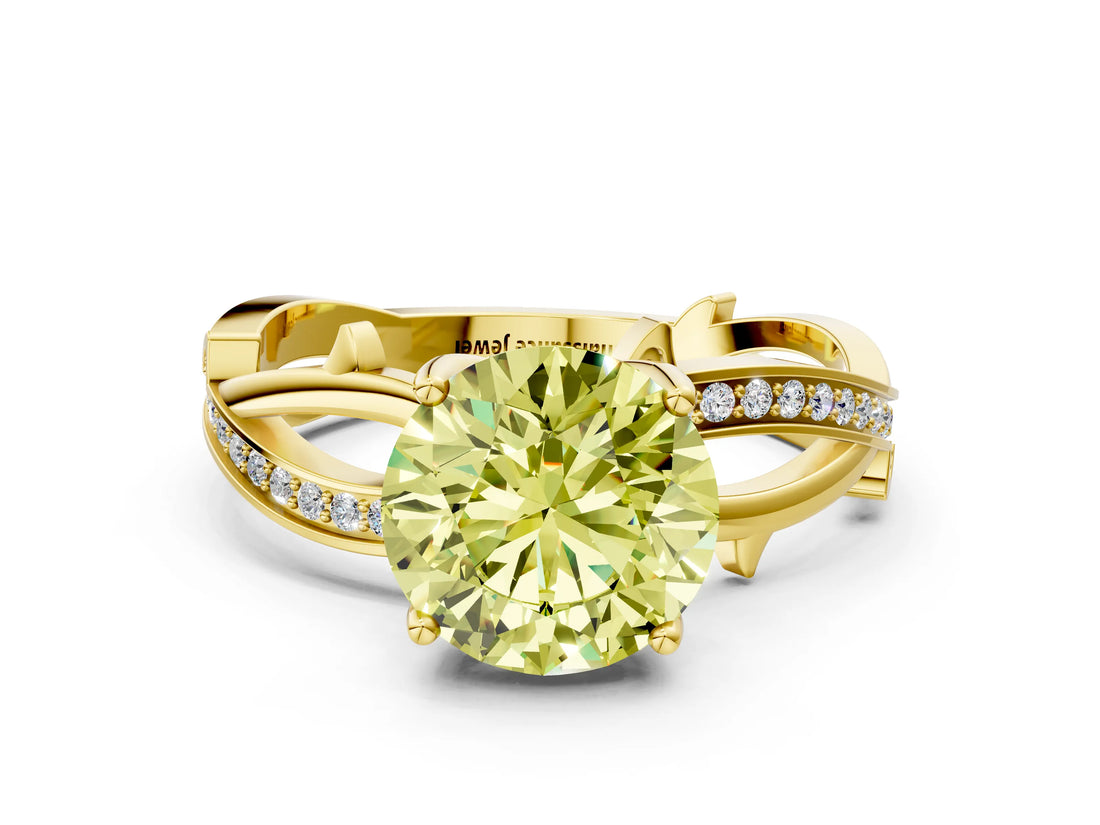 Yellow gold Fancy Yellow Round  Solitaire Twist Band with Pavé Accents and Four-Prong Setting_21