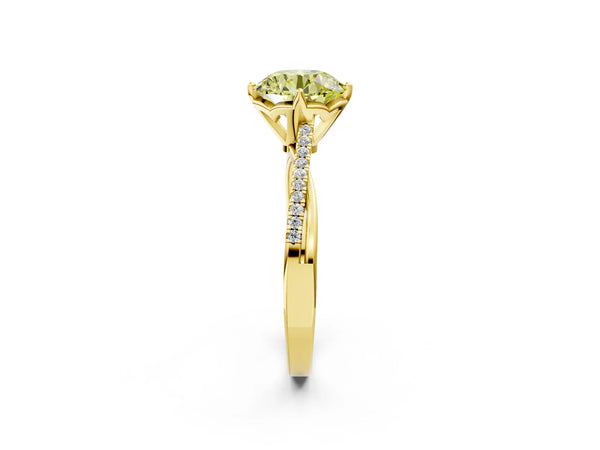 Yellow Gold Round Pave Twist Solitaire Engagement Ring Setting for Fancy Yellow Center