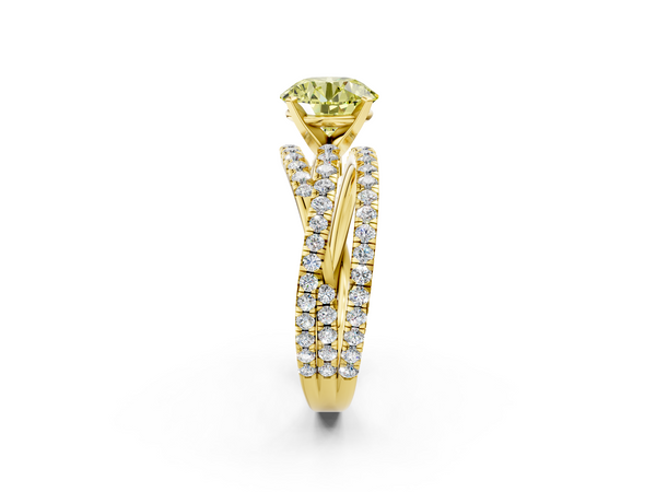 Yellow gold Fancy Yellow Round  Solitaire Twist Band with Pavé Setting and Four-Prong Setting