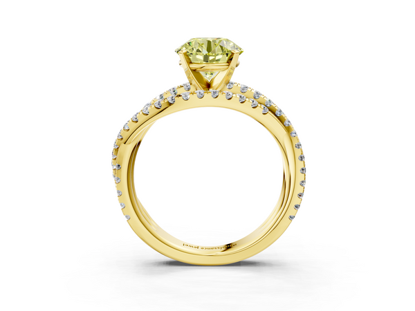 Yellow gold Fancy Yellow Round  Solitaire Twist Band with Pavé Setting and Four-Prong Setting