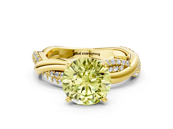 Yellow gold Fancy Yellow Round  Solitaire Twist Band with Pave Prong Setting