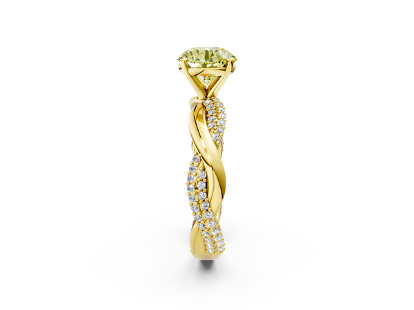 Yellow gold Fancy Yellow Round  Solitaire Twist Band with Pave Prong Setting