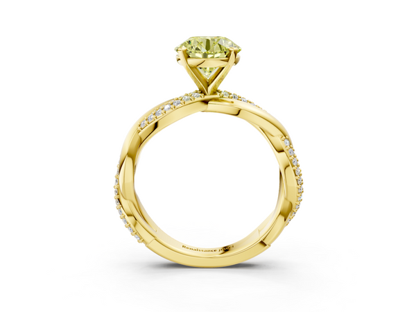 Yellow gold Fancy Yellow Round  Solitaire Twist Band with Pave Prong Setting