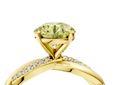 Yellow gold Fancy Yellow Round  Solitaire Twist Band with Pave Prong Setting_4