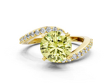 Yellow gold Fancy Yellow Round  Solitaire Twist Band with Pave Set Diamonds and Four-Prong Setting