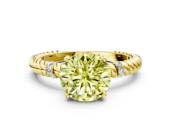 Yellow gold Fancy Yellow Round  Solitaire Twisted Band Prong Set Engagement Ring