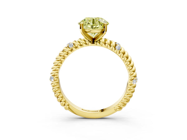 Yellow gold Fancy Yellow Round  Solitaire Twisted Band Prong Set Engagement Ring
