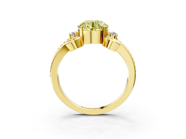 Yellow Gold Round Solitaire Engagement Ring Setting for Fancy Yellow Center with Scroll Shoulders and Rope Twist Band