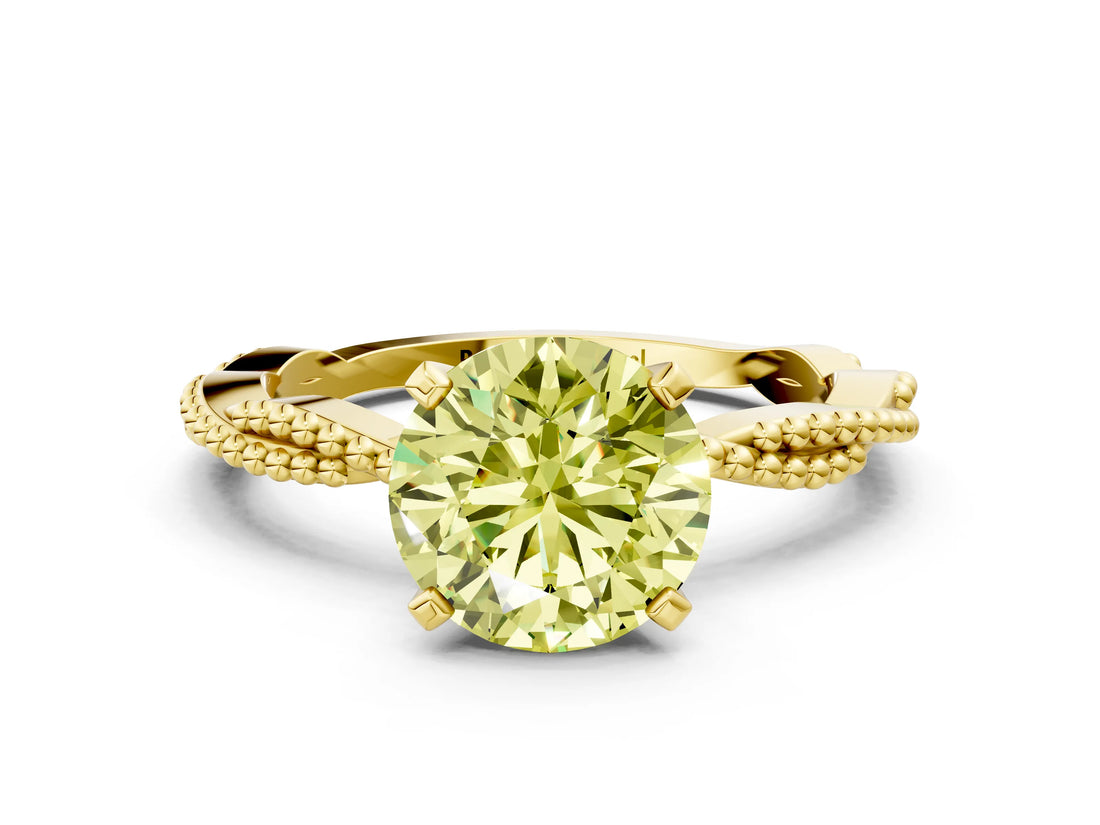 Yellow gold Fancy Yellow Round  Solitaire Twisted Band with Bead Prong Setting_29