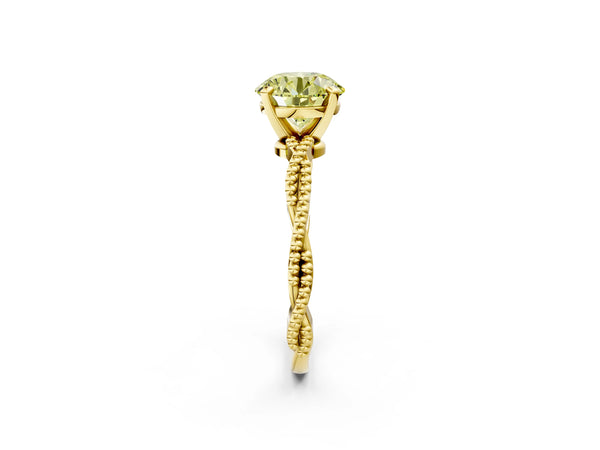 Yellow Gold Round Solitaire Engagement Ring Setting for Fancy Yellow Center with Beaded Twist Band