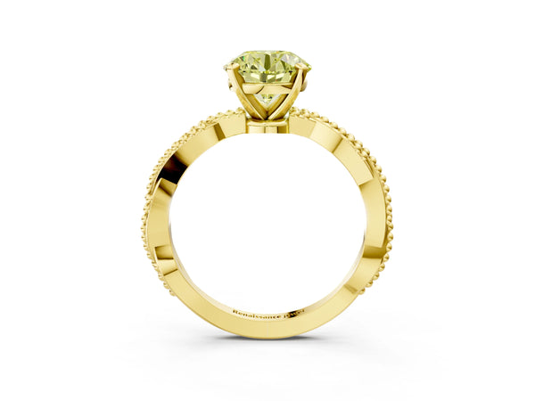 Yellow Gold Round Solitaire Engagement Ring Setting for Fancy Yellow Center with Beaded Twist Band