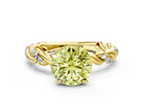Yellow gold Fancy Yellow Round  Solitaire Twisted Band with Pavé Accents and Four-Prong Setting