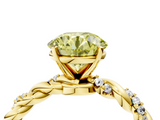 Yellow gold Fancy Yellow Round  Solitaire Twisted Band with Pavé Accents and Four-Prong Setting_4