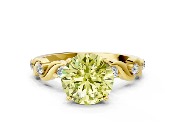 Yellow gold Fancy Yellow Round  Solitaire Twisted Band with Prong Setting
