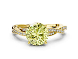Yellow gold Fancy Yellow Round  Solitaire Twisted Pave Diamond Ring with Four-Prong Setting_126