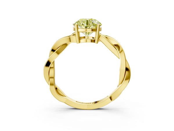 Yellow gold Fancy Yellow Round  Solitaire Twisted Pave Diamond Ring with Four-Prong Setting