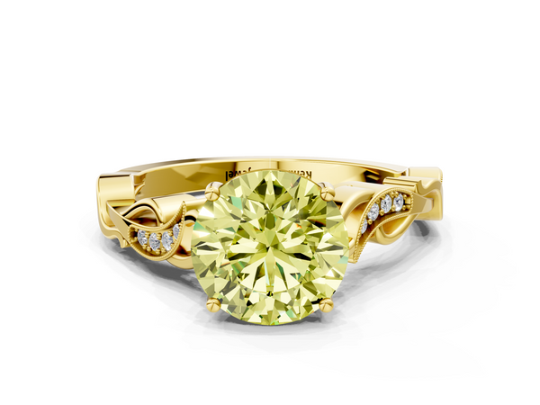 Yellow gold Fancy Yellow Round  Solitaire Vine Band with Milgrain Prong Setting