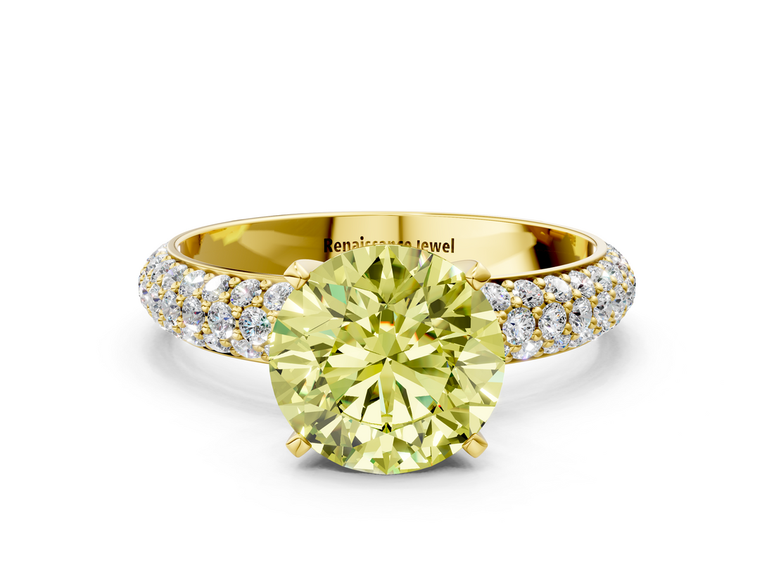 Yellow gold Fancy Yellow Round  Solitaire with Pave Band and Four-Prong Setting_3