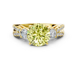 Yellow gold Fancy Yellow Round  Three-Stone Diamond Ring with Pavé Split Shank and Four-Prong Setting_17
