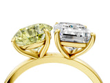 Yellow gold Fancy Yellow Round  and Emerald Cut Toi Moi Ring with Prong Setting_46