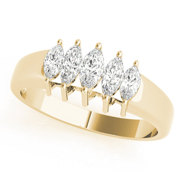 Yellow gold Five-Stone Marquise Diamond Bar Set White Gold Band