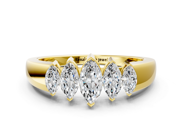 Yellow gold Five-Stone Marquise Diamond Bar Set White Gold Band