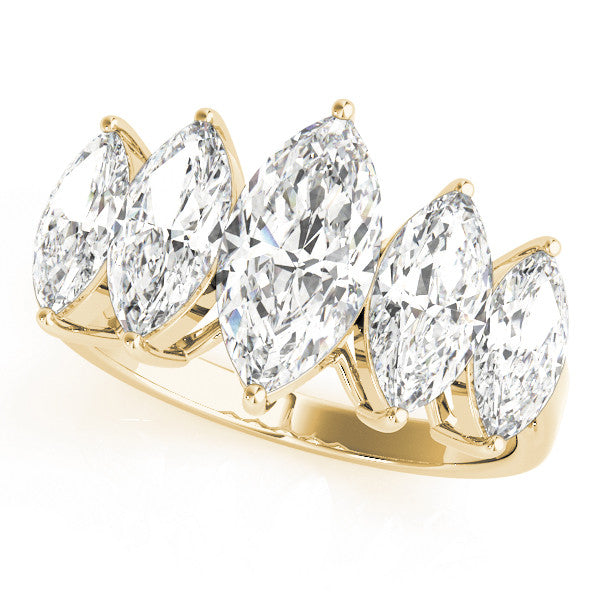 Yellow gold Five-Stone Marquise Diamond Prong Set White Gold Band