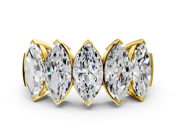 Yellow gold Five Stone Marquise Diamond Prong Set White Gold Band
