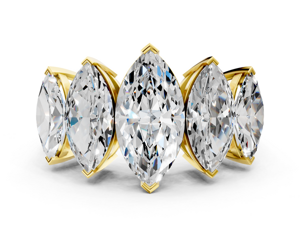Yellow gold Five-Stone Marquise Diamond Prong Set White Gold Band