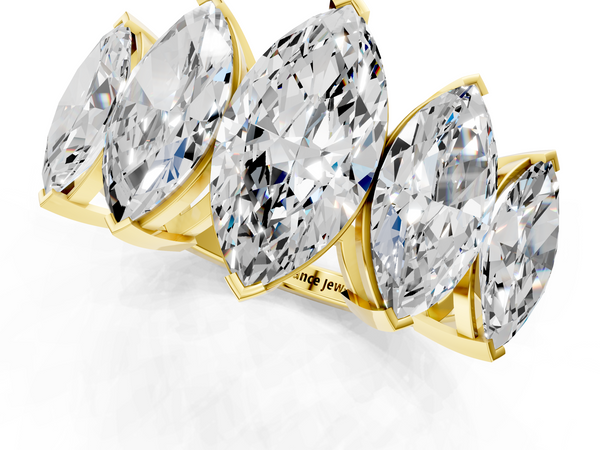 Yellow gold Five-Stone Marquise Diamond Prong Set White Gold Band