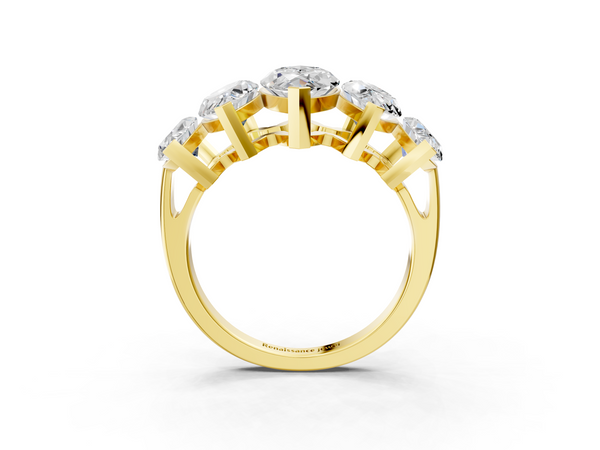 Yellow gold Five-Stone Marquise Diamond Prong Set White Gold Band