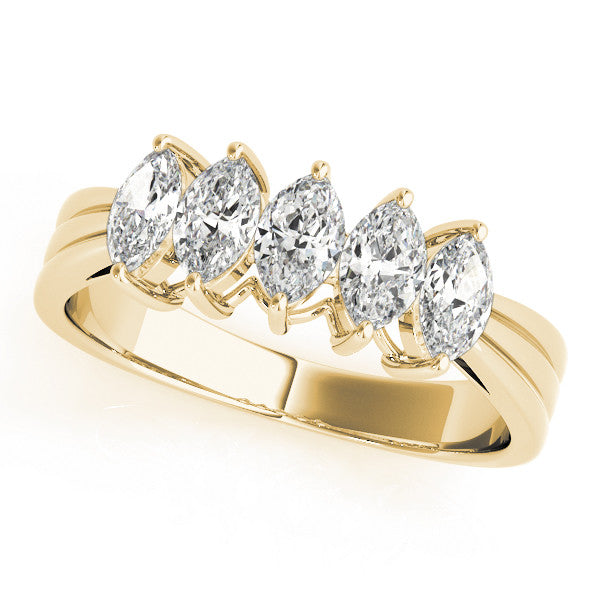 Yellow gold Five-Stone Marquise Diamond Split Shank Ring with Shared Prong Setting