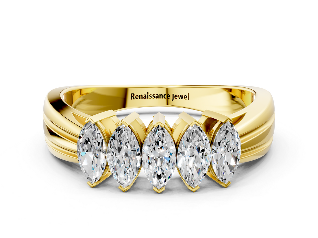 Yellow gold Five-Stone Marquise Diamond Split Shank Ring with Shared Prong Setting_22