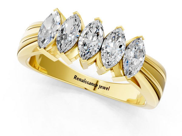 Yellow gold Five-Stone Marquise Diamond Split Shank Ring with Shared Prong Setting