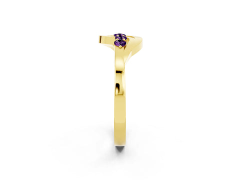 Yellow gold Five-Stone Round Amethyst Crossover Band with Prong Setting_20