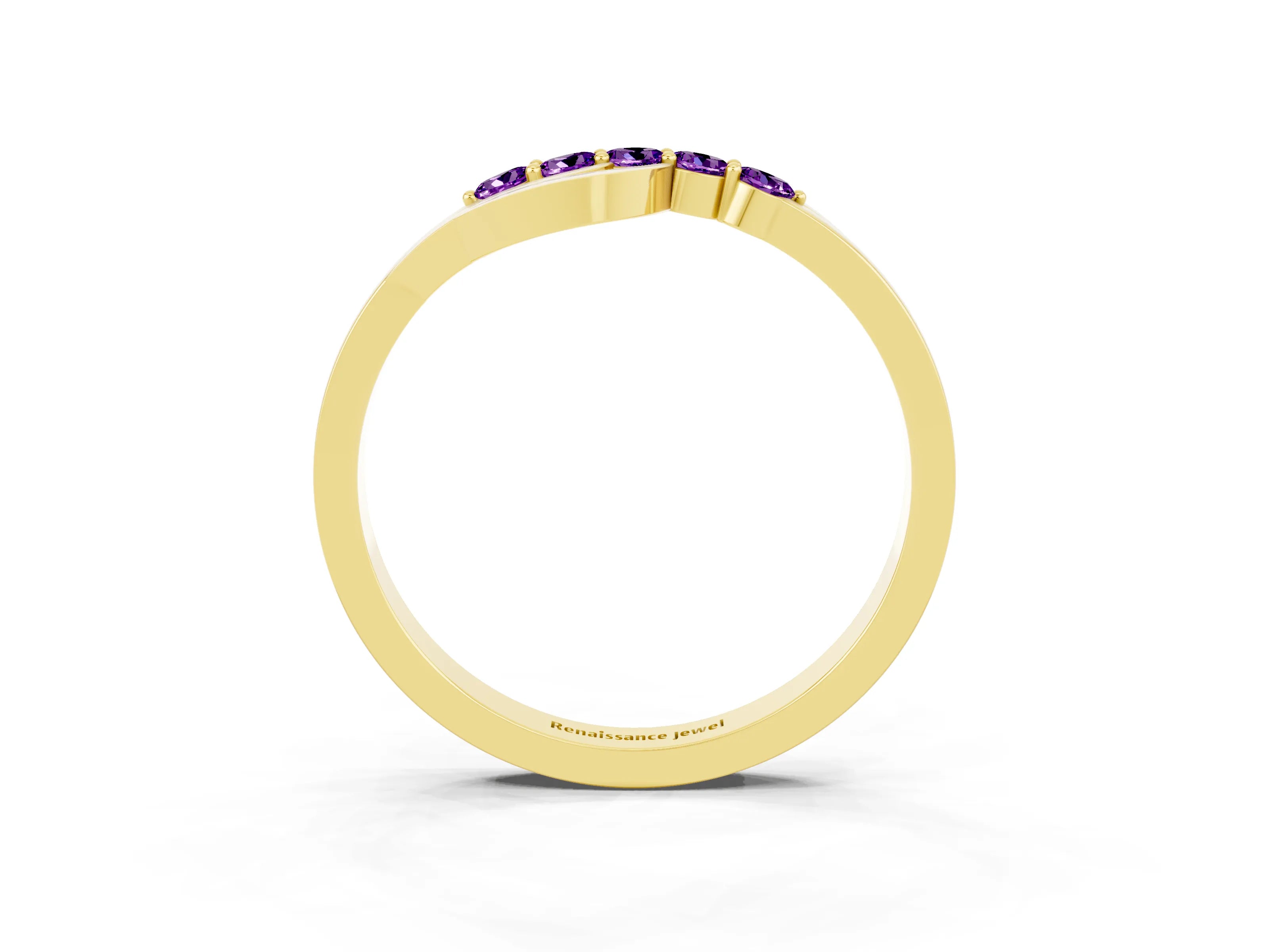 Yellow gold Five-Stone Round Amethyst Crossover Band with Prong Setting_21