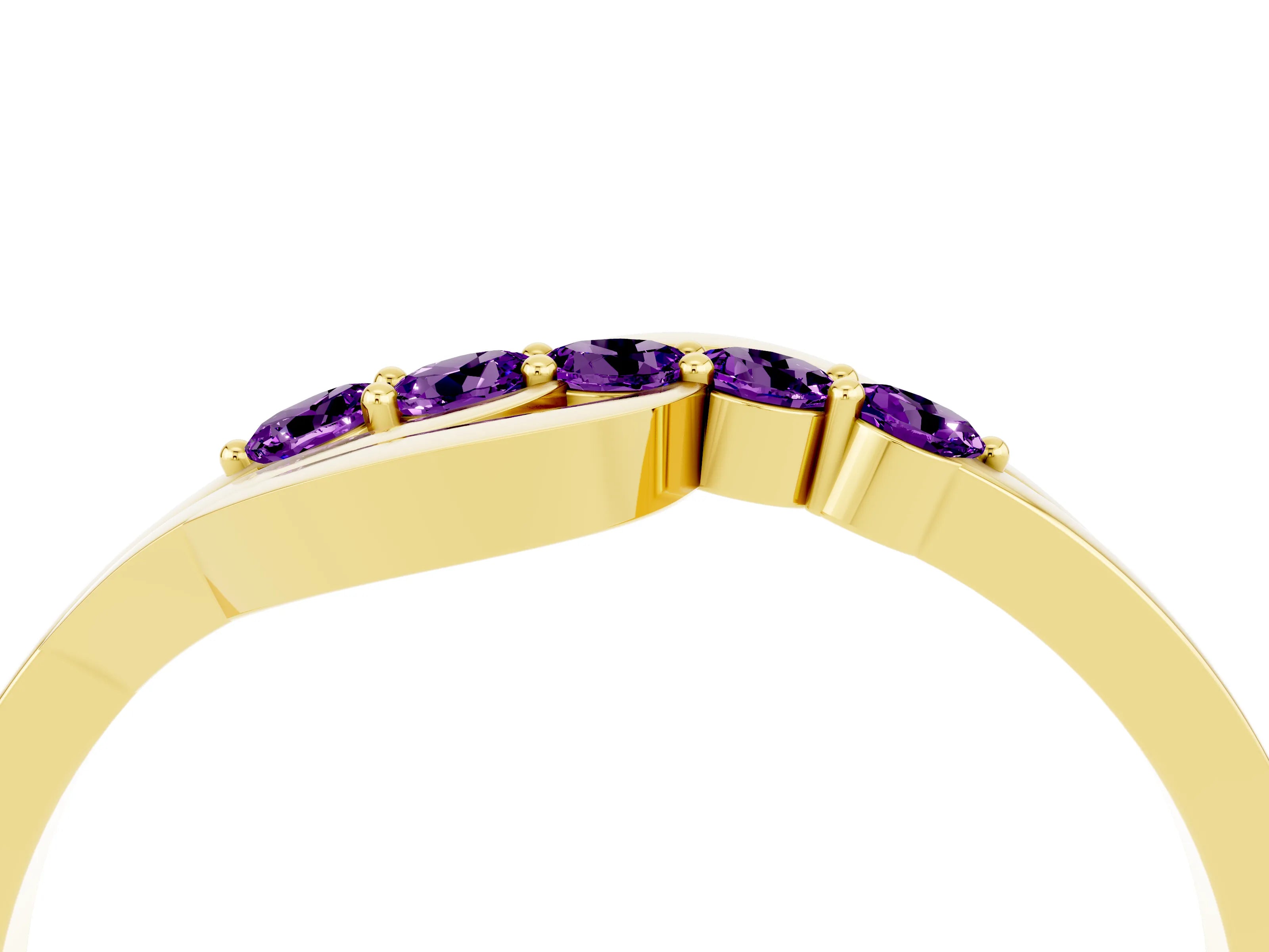 Yellow gold Five-Stone Round Amethyst Crossover Band with Prong Setting_22