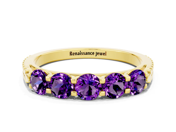 Yellow gold Five-Stone Round Amethyst Prong-Set Band