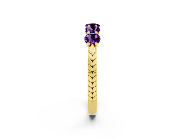 Yellow gold Five-Stone Round Amethyst Prong-Set Band
